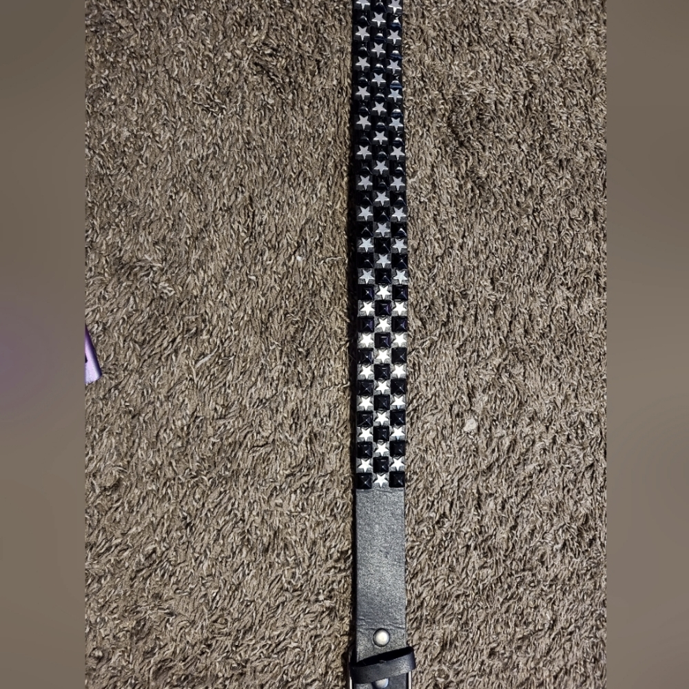 Black studded leather belt with stars LG/XL